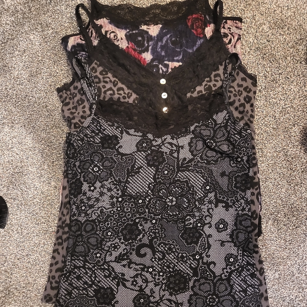 BUNDLE 3 Pattern Tank Tops Rose Print Leopard Print and Gothic Print